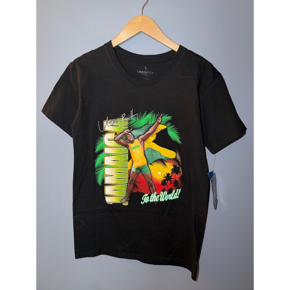 Usain Bolt Jamaica To The World Graphic T-Shirt Black Small NWT Signature Tee